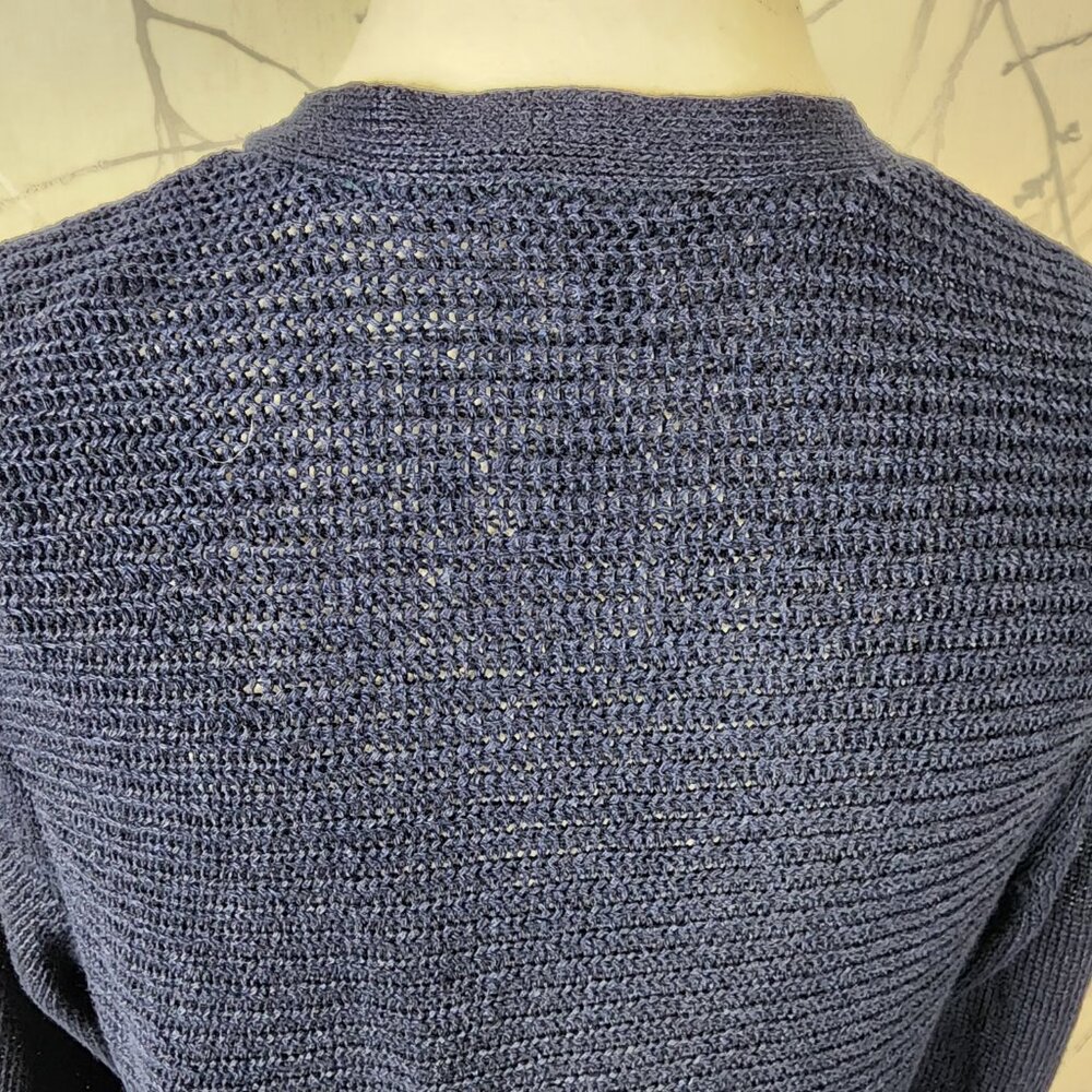 Talbots Navy 100% Linen Ribbed Knit Open Front Cardigan - Picture 4 of 6